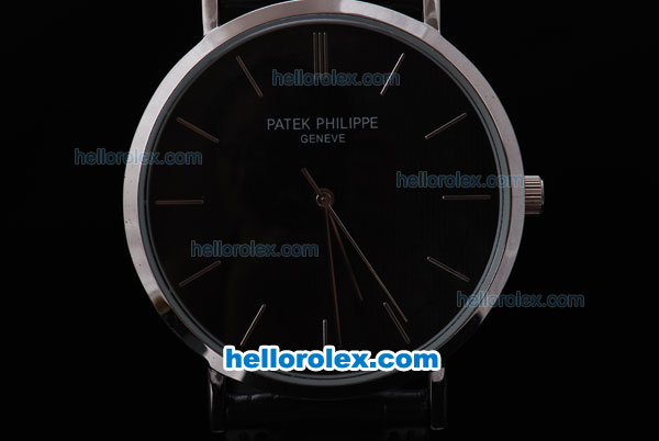 Petek Philippe Automatic with Black Dial and Leather Strap - Click Image to Close
